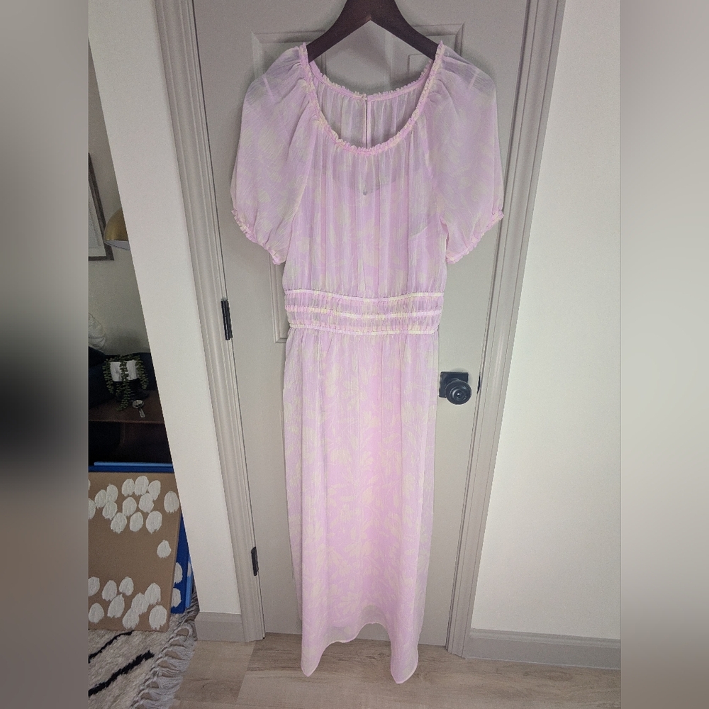 Ann Taylor Factory Lavender & Buttercream Floral Lined Dress Petite Large LP
